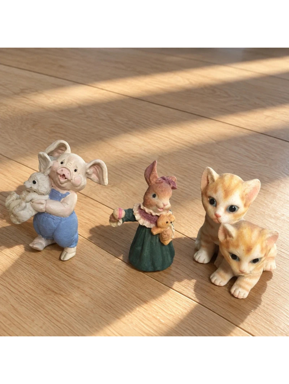 Vintage Miniature Animal Figurines Cats Pig Bunny Rabbit Lot of 3